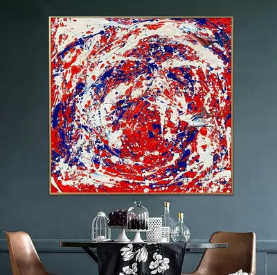 Jackson Pollock Style Painting Abstract Red Mixed Blue White Painting Aesthetic Painting Expressionist Art Luxury Painting | ...