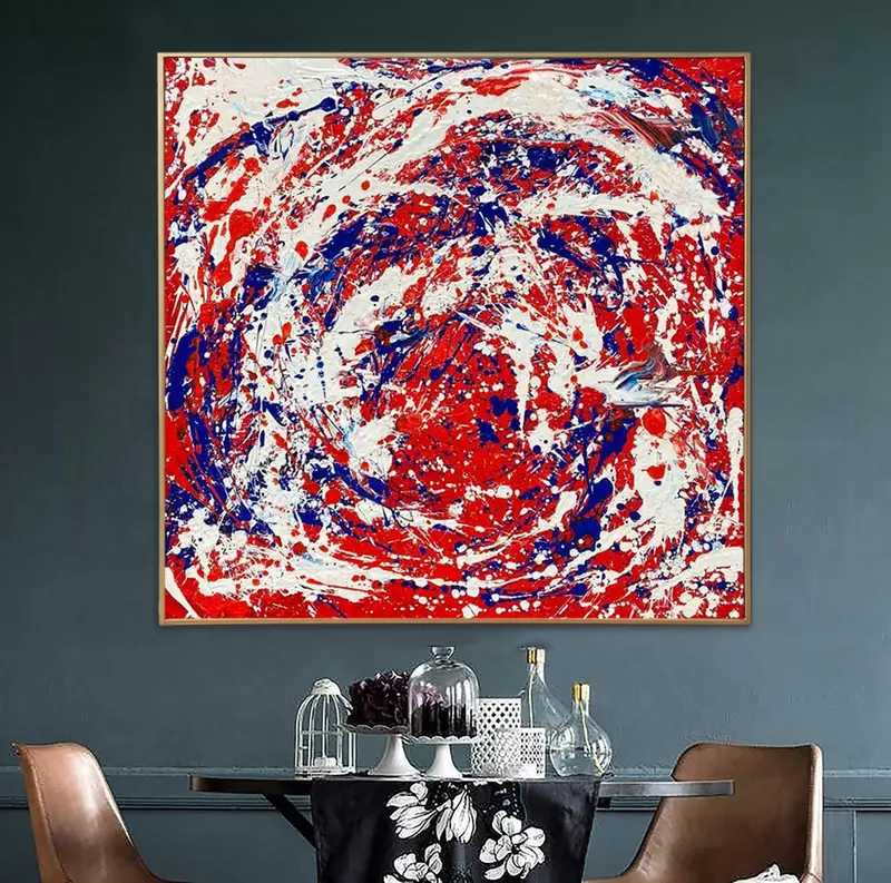 Jackson Pollock Style Painting Abstract Red Mixed Blue White Painting Aesthetic Painting Expressionist Art Luxury Painting | ...