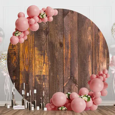 Retro Brown Vertical Wood Grain Round Party Backdrop - Aperturee