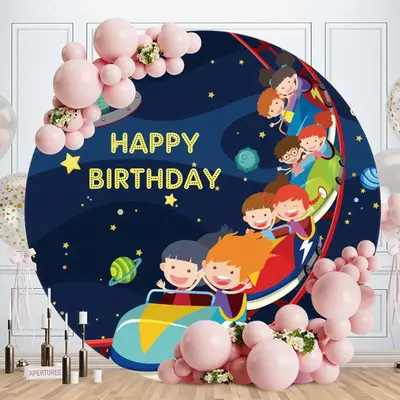 Aperturee Happy Kids And Night Sky Round Birthday Backdrop