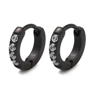 304 Stainless Steel Micro Pave Clear Cubic Zirconia Huggie Hoop Earrings