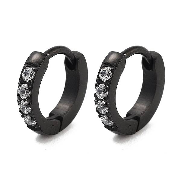 304 Stainless Steel Micro Pave Clear Cubic Zirconia Huggie Hoop Earrings