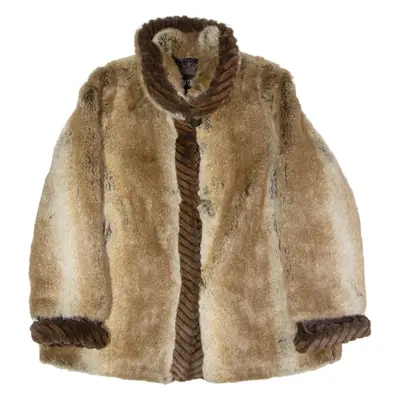 TODAY'S DESIGNER Faux Fur Womens Overcoat Coat Brown 90s L