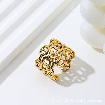 Oval Link Chain 304 Stainless Steel Adjustable Cuff Rings