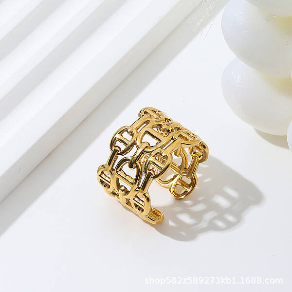 Oval Link Chain 304 Stainless Steel Adjustable Cuff Rings