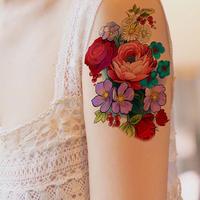 Flower Pattern Tattoo Sticker, Temporary Body Art for Festival, Party, Colorful Floral Temporary Tattoo, Long Lasting Fake Ta...