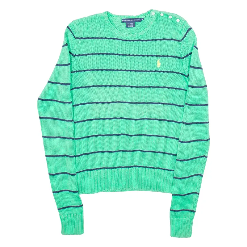 POLO SPORT RALPH LAUREN Womens Jumper Green Striped Tight Knit M