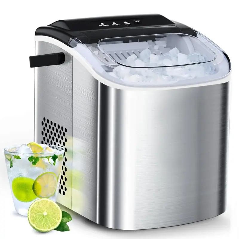 ZAFRO Stainless Steel Ice Maker Countertop, 26Lbs/24H, 9 Cubes Ready in 6-8 Mins, Self-Cleaning Portable Ice Maker with Handl...