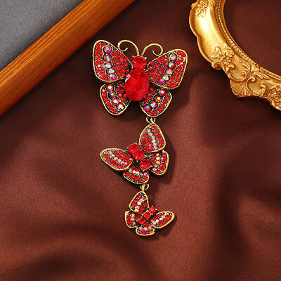 Creative Long Alloy Triple Butterfly Brooch