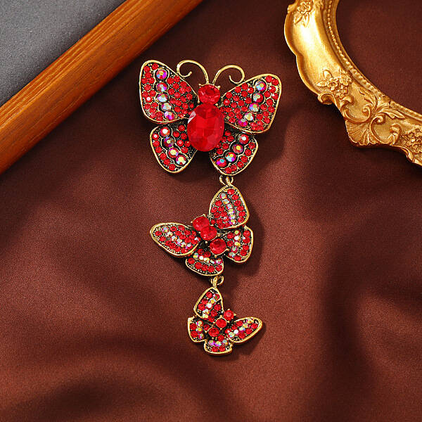 Creative Long Alloy Triple Butterfly Brooch