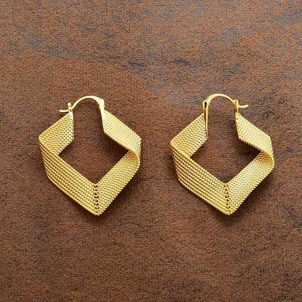 Textured Rhombus Brass Hoop Earrings for Women