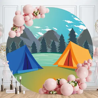 Aperturee Montain And Trees Camping Fire Circle Autumn Backdrop