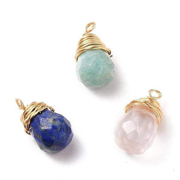 Natural Mixed Gemstone Wire Wrapped Pendants