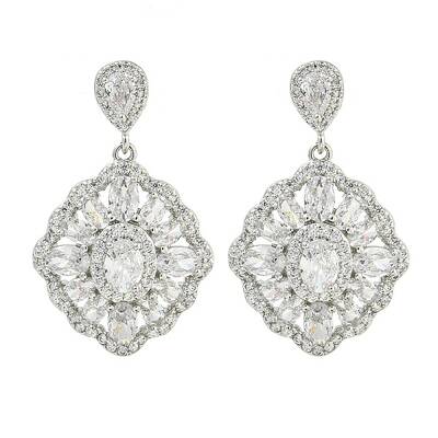 Brass Micro Pave Cubic Zirconia Dangle Stud Earrings