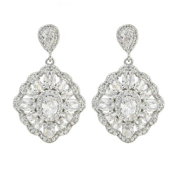 Brass Micro Pave Cubic Zirconia Dangle Stud Earrings