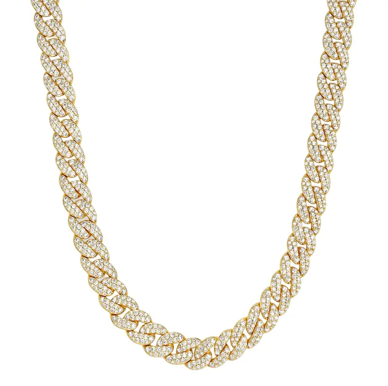 Sterling Silver with Yellow Gold Plated Iced Out Cuban Link Chain for Men 8mm