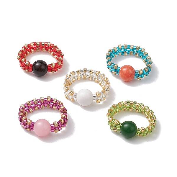 Glass Seed Beaded Stretch Finger Rings