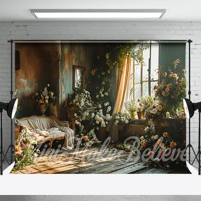 Boho Living Room Sunshine Floral Spring Backdrop - Aperturee