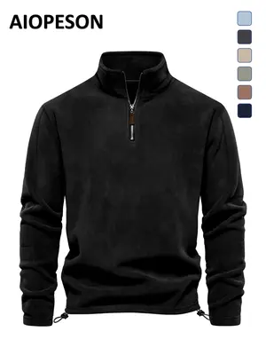 Men's Solid Half Zip Funnel Neck Polar Fleece Sweatshirt, Regular Fit Casual Long Sleeve Pullover for Fall & Winter, Men's Cl...