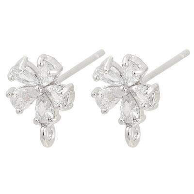 Brass Micro Pave Clear Cubic Zirconia Stud Earring Findings