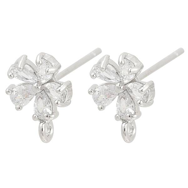 Brass Micro Pave Clear Cubic Zirconia Stud Earring Findings