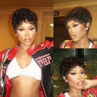 ShowReal Short Curly Wigs Short Pixie Cut Wig Human Hair for Black Women Full Machine Made Wigs Short Layered Pixie Cut Wig H...