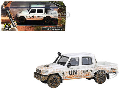 2014 Toyota Land Cruiser LC 79 Pickup Truck UN MINUSCA White (Dirty Version) 1/64 Diecast Model Car by Paragon Models