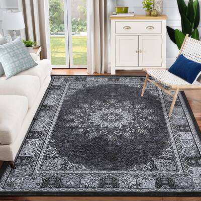 Garvee Vintage Area Rugs, Washable Rug for Living Room, Floral Print Rug, Vintage Rug Distressed Indoor Traditional Mat, Fold...