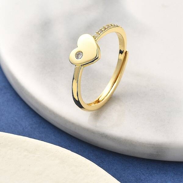 Brass Micro Pave Cubic Zirconia Adjustable Finger Rings for Women
