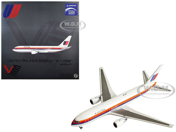 Boeing 767-200 Commercial Aircraft United Airlines (N606UA) White with Stripes 1/400 Diecast Model Airplane by V1:400