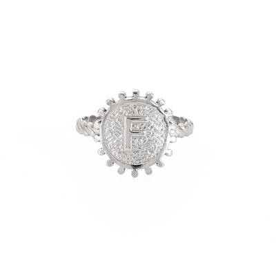 Non-Tarnish 304 Stainless Steel Flat Round with Initial Letter Open Cuff Ring for Men Women
