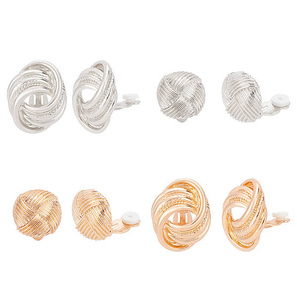 4 Pairs 4 Style Alloy Round Knot Clip-on Earrings for Women
