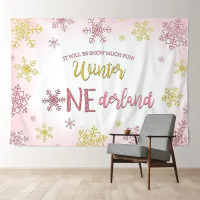 Aperturee Winter Onederland Pink Snowflake Birthday Backdrop