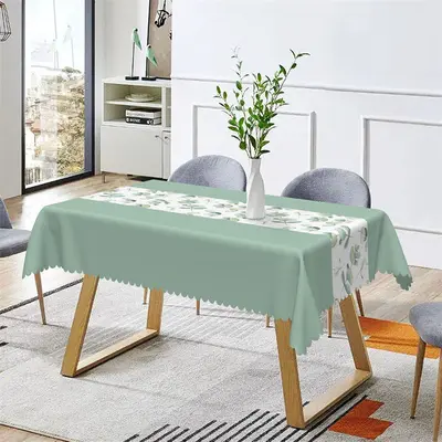 Mint Green Elegant Spring Leaves Rectangle Tablecloth - Aperturee