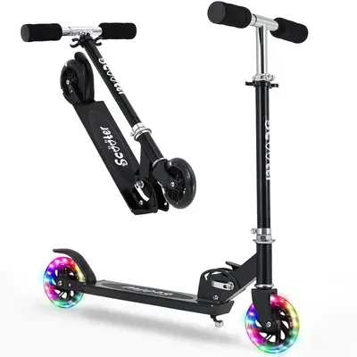 Garvee Kick Scooter for Kids with LED RGB Lighted Wheels, Lightweight 4.6 LBS, Adjustable Handlebars, Anti-Slip Deck, Detacha...