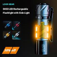 LOOP GEAR SK03 LED Side Light Flashlight, AA Rechargeable EDC Flashlight with 1000 Lumens, 10 Modes, for Outdoor, Camping, Em...