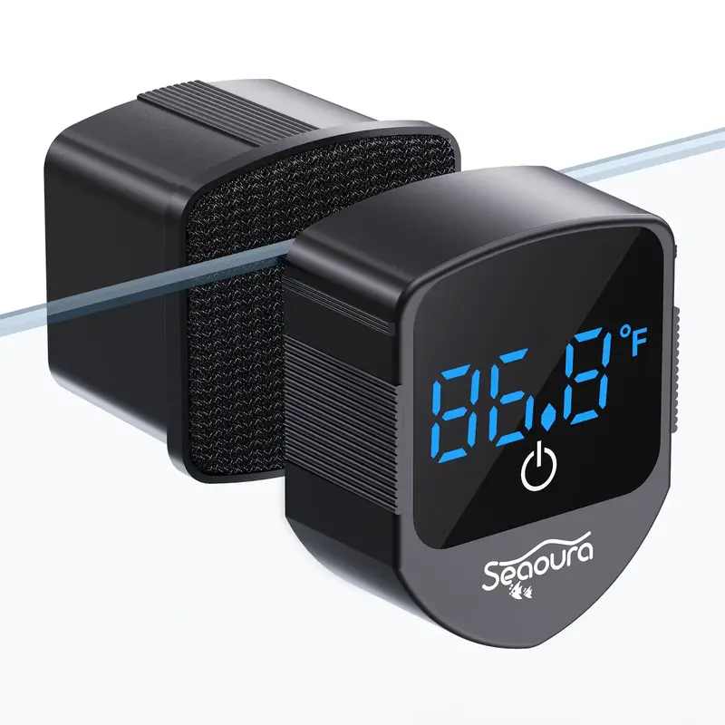 SEAOURA 2 in 1 Aquarium Magnetic Cleaner with Digital Thermometer for Glass Tanks 1-30 Gallons Compact Efficient Cleaning Too...