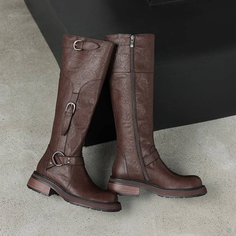 CHIKO Afon Round Toe Block Heels Knee High Boots