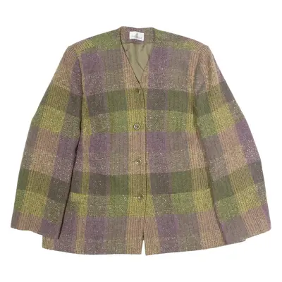 JEAN BIOLAY Womens Blazer Jacket Green Knit Wool 90s Plaid XL