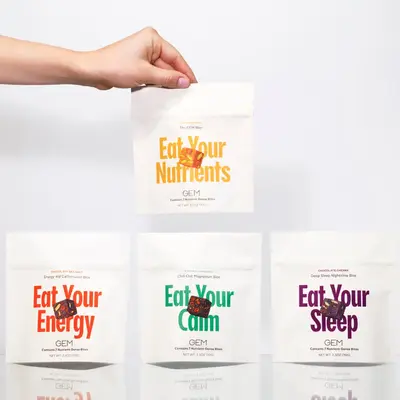 GEM Sample Pack - Energy - Calm - Sleep - Nutrients - Full Body Support - 4 bags - 7 Bites Each - Supports Gut, Skin, Brain, ...