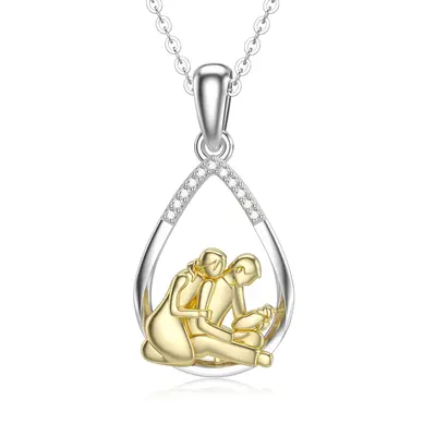 14K Gold Two-Tone Moissanite Parents & Children Pendant Necklace For Mom