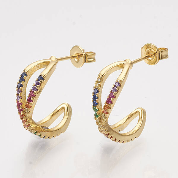 Brass Cubic Zirconia Stud Earrings