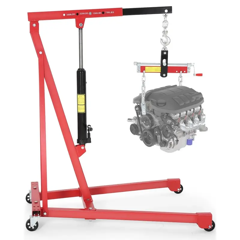 Garvee 3000 LBS Hydraulic Engine Hoist with Lever, 1.5-Ton Telescoping Boom Shop Crane with 4 Heavy-Duty Casters, Garage & Wa...