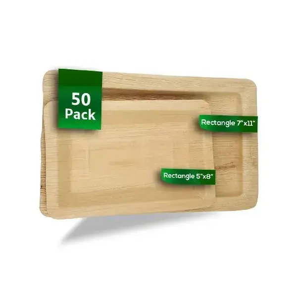 Dtocs Palm Leaf Rectangular Plate Combo Pack (50) | 7x11 Inch (25) & 5x8 Inch (25) | USDA Certified Biobased Dinnerware | Siz...