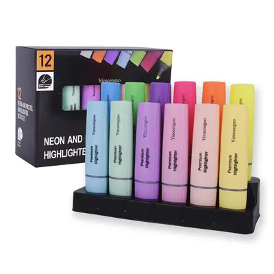 12pcs/box Mixed Color Highlighter Marker Pen, Portable Mini Multipurpose Highlight Marker Pen, Office Stationery & Supplies