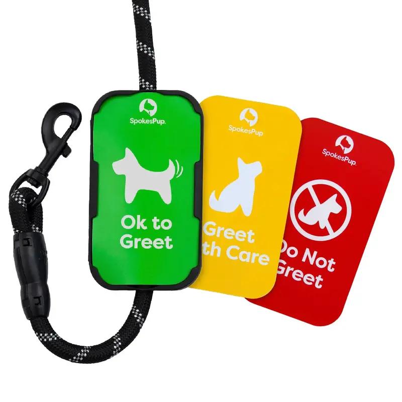SpokesPup Dog Leash Tag - Made in USA - Anti-Slip - 3 Colors Included - Dog Walking and Training Tool