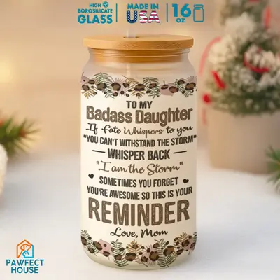 Pawfect House Mom Reminder Glass Coffee Cups With Lids And Straw, Birthday Gifts For Daughters, Glass Cups Gifts From Mommy, ...