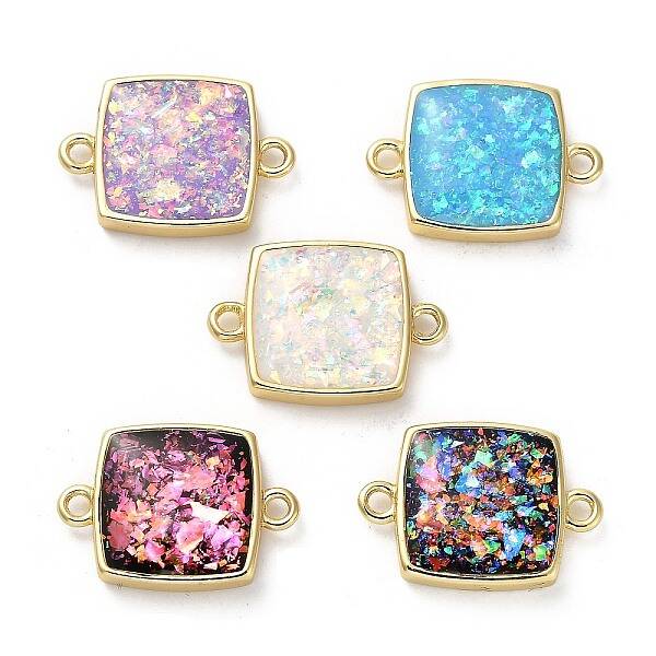 Brass Pave Synthetic Opal Square Connector Charms