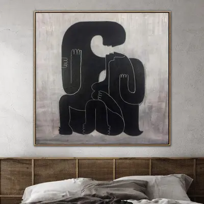 Oversized Creative Black And White Painting Modern Abstract Human Artwork Contemporary Wall Art | LOVE FOREVER