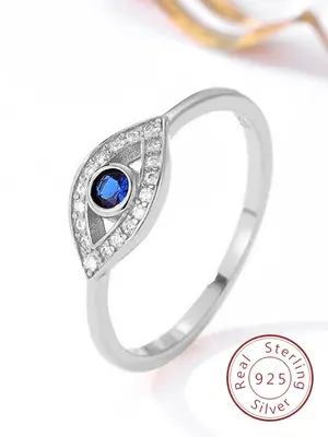 925 Sterling Silver Fashion Eye Design Artificial Zircon Decor Ring, Fashion Jewelry for Party, Daily Decor, Trendy All-match...